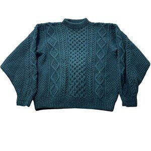 Vintage John Molloy Handknit Wool Sweater Crewneck Large Green